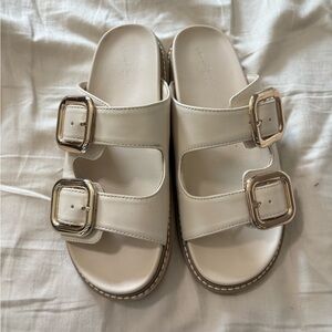 White Sandals with Gold Buckles